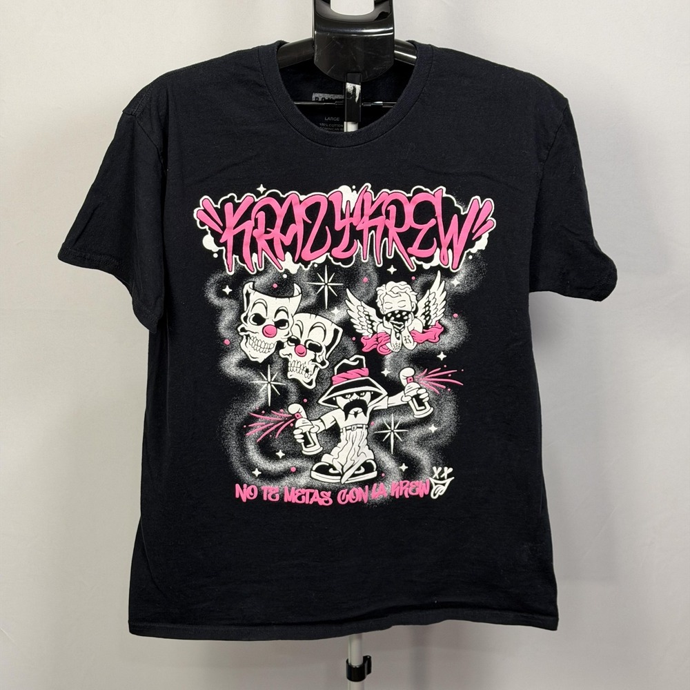 Boxset Krazy Krew Shirt Mens Large Black Graffiti Skull Angel Graphic‎ Tee